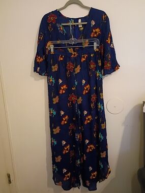 True Destiny Navy Floral Set Rayon Top Sz XL Pants L‎